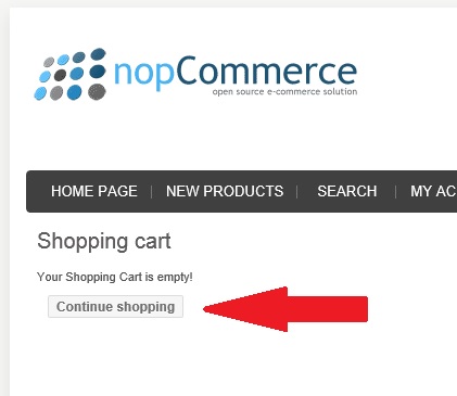 nopCommerce empty cart page