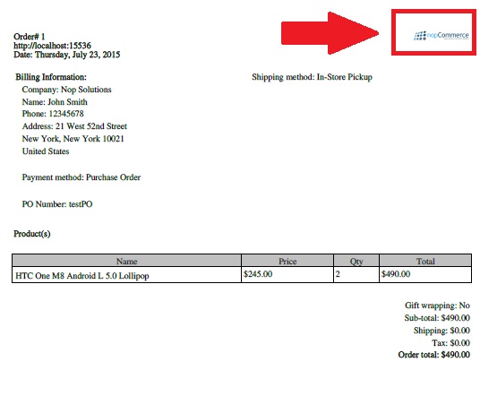 nopcommerce PDF invoice