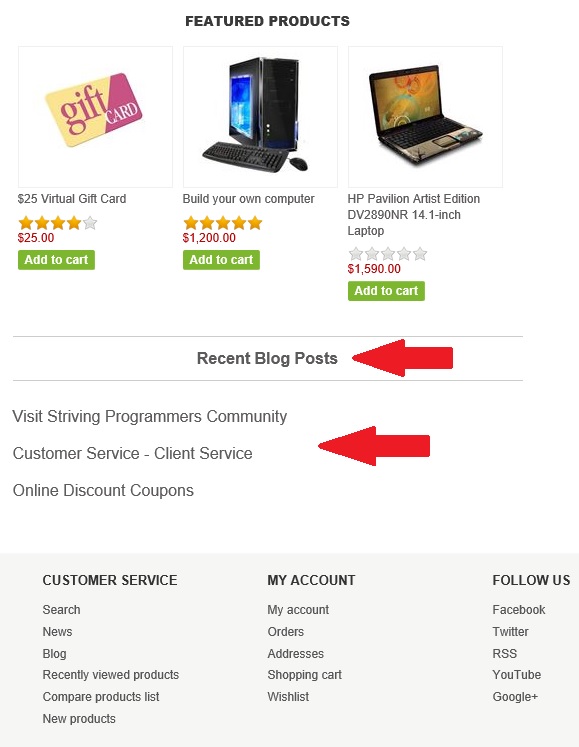 adding nopcommerce blog on homepage