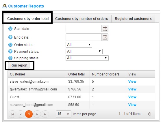 nopCommerce reports