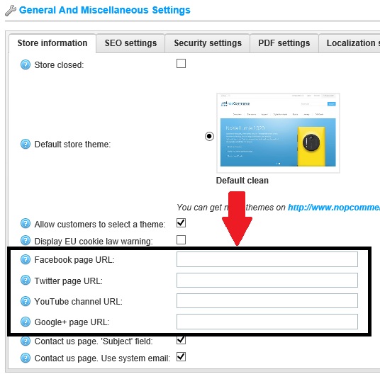 nopcommerce social links