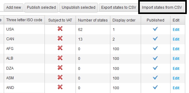 Import list of states in nopCommerce