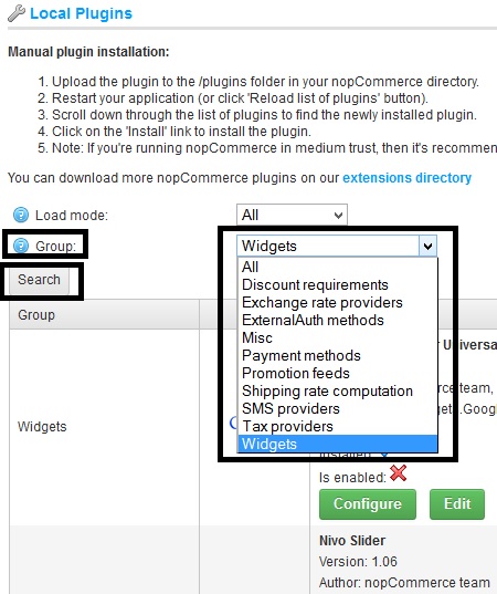 Manage plugins in nopCommerce
