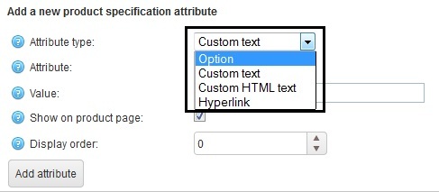 nopCommerce product specification attributes