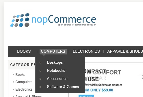 nopcommerce menu