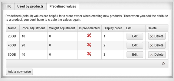 nop 36 predefined attributes