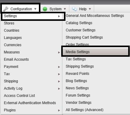 nopCommerce media settings