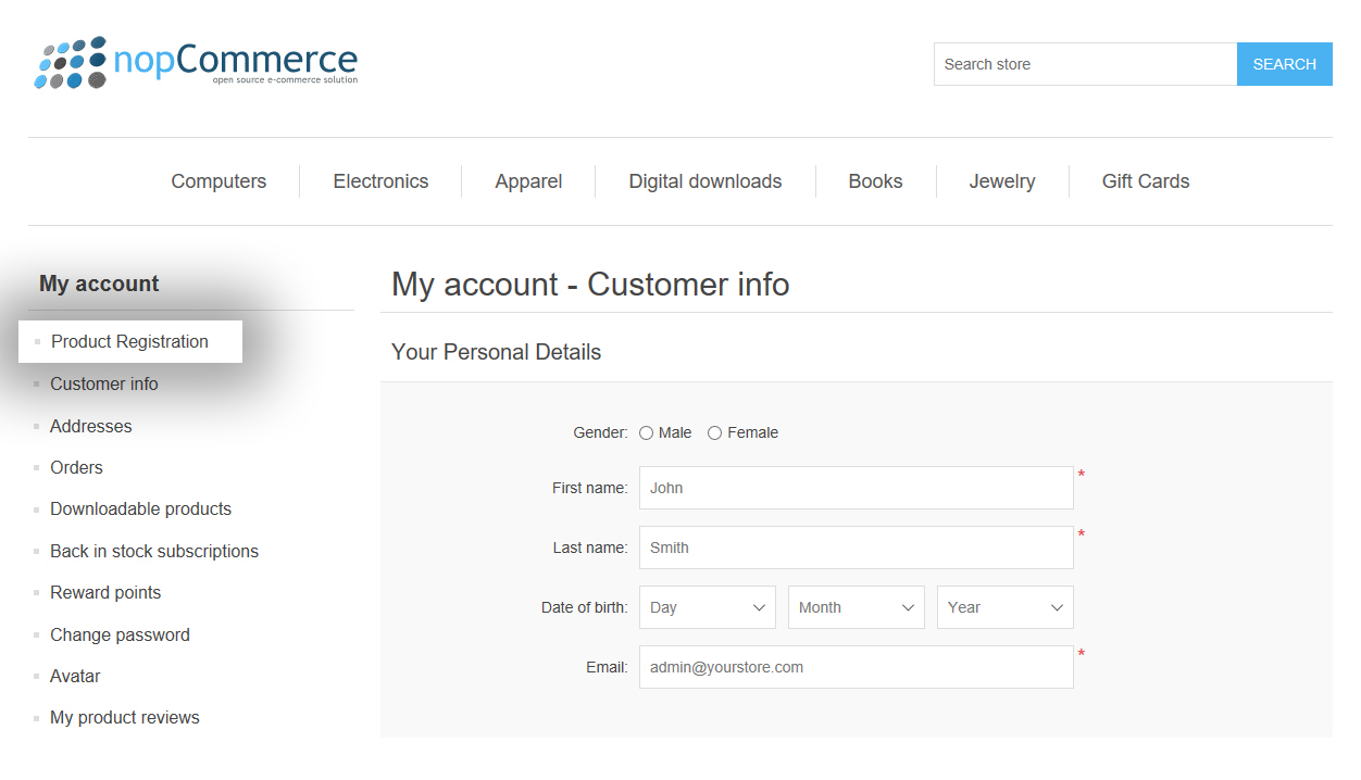 Product Registration - nopCommerce Plugin